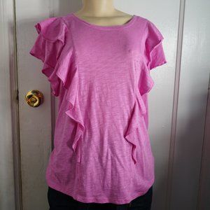 PINK Ruffle Crew Neck Tee Size: L NWT